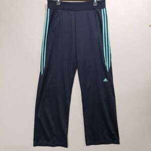 Adidas Wide Leg Pants Navy Blue w Teal Stripes Basketball Soccer Womens Large